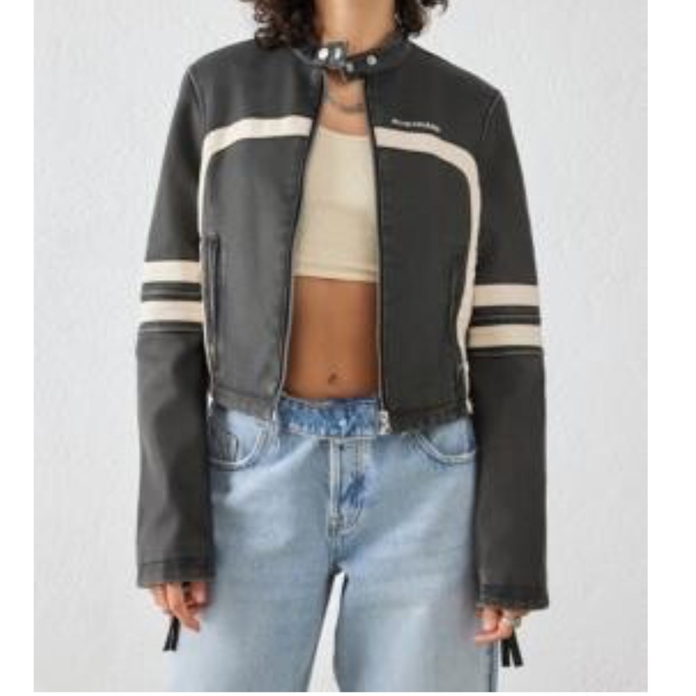 Urban outfitters iets frans black leather moto jacket